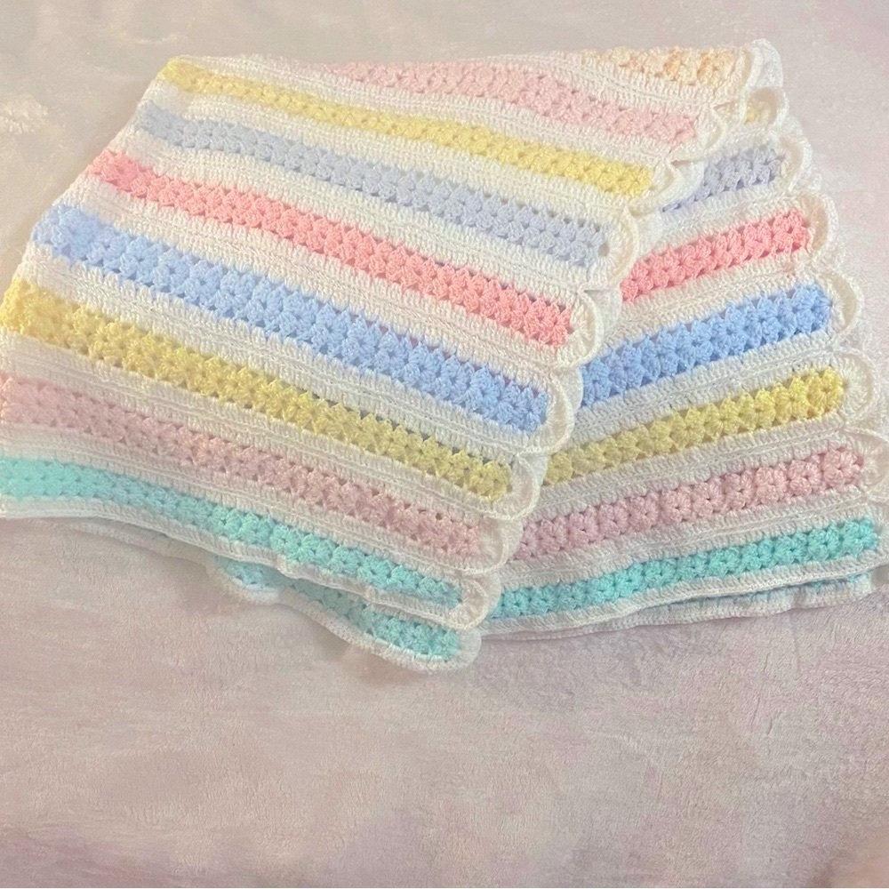 Crocheted baby blanket.